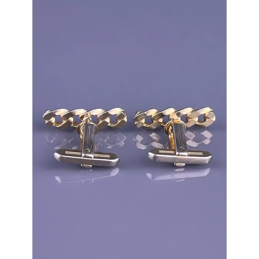 Interlocking Chain Cufflinks Gold Tone Curb Cuban Flat Style Hickok Vintage